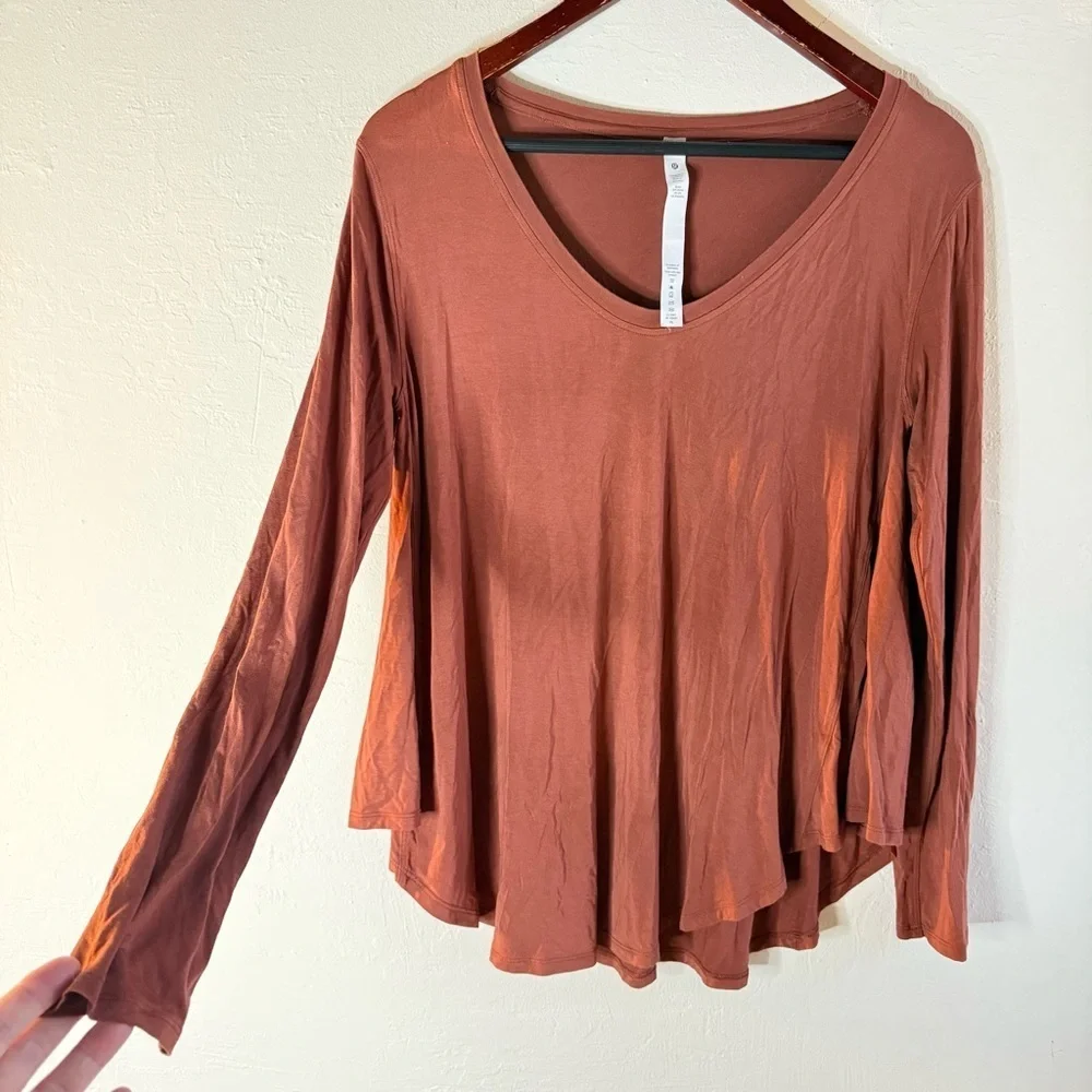 Lululemon Up For Down Time Dark Terracotta Silk Modal T-Shirt Size 4